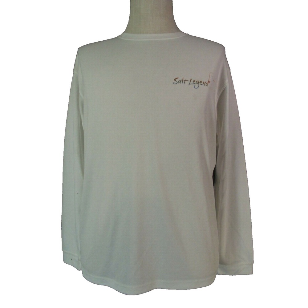 UltraClub Shirt Mens M White Salt Legend Fishing Long Sleeve Dri-Fit Outdoor
